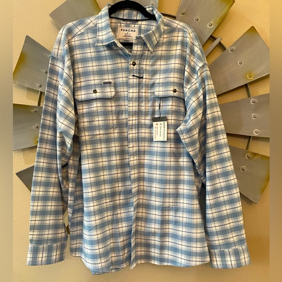 NWT Poncho The Hilton Head Blue Plaid flannel Button-Up Shirt - Picture 1 of 5